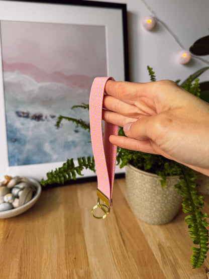 Light Pink With Yellow Dots Keychain Wristlet - Ana Woods