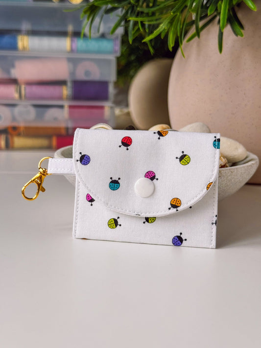 Mini Clip Case Colourful Ladybugs on White - Ana Woods