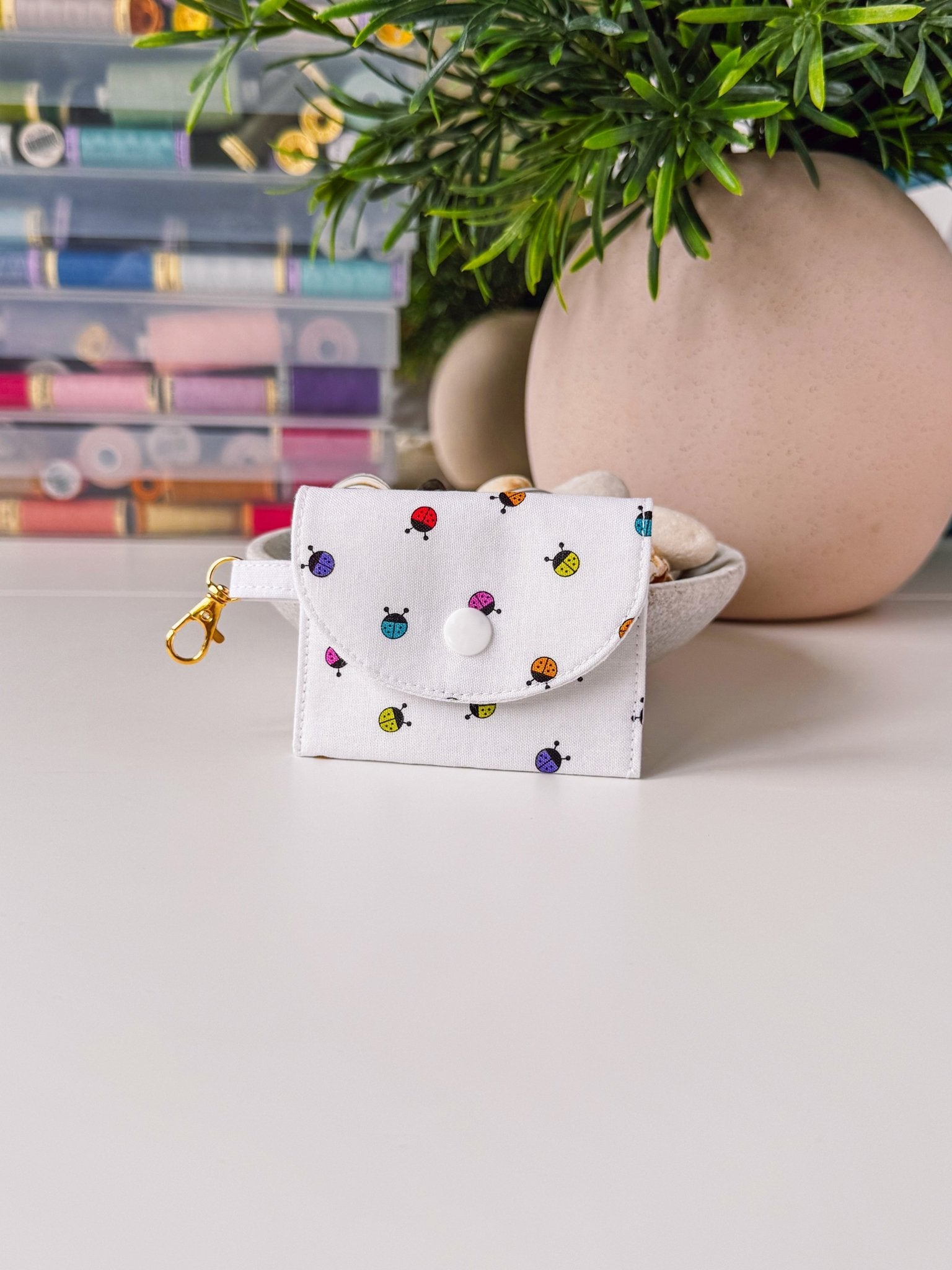 Mini Clip Case Colourful Ladybugs on White - Ana Woods