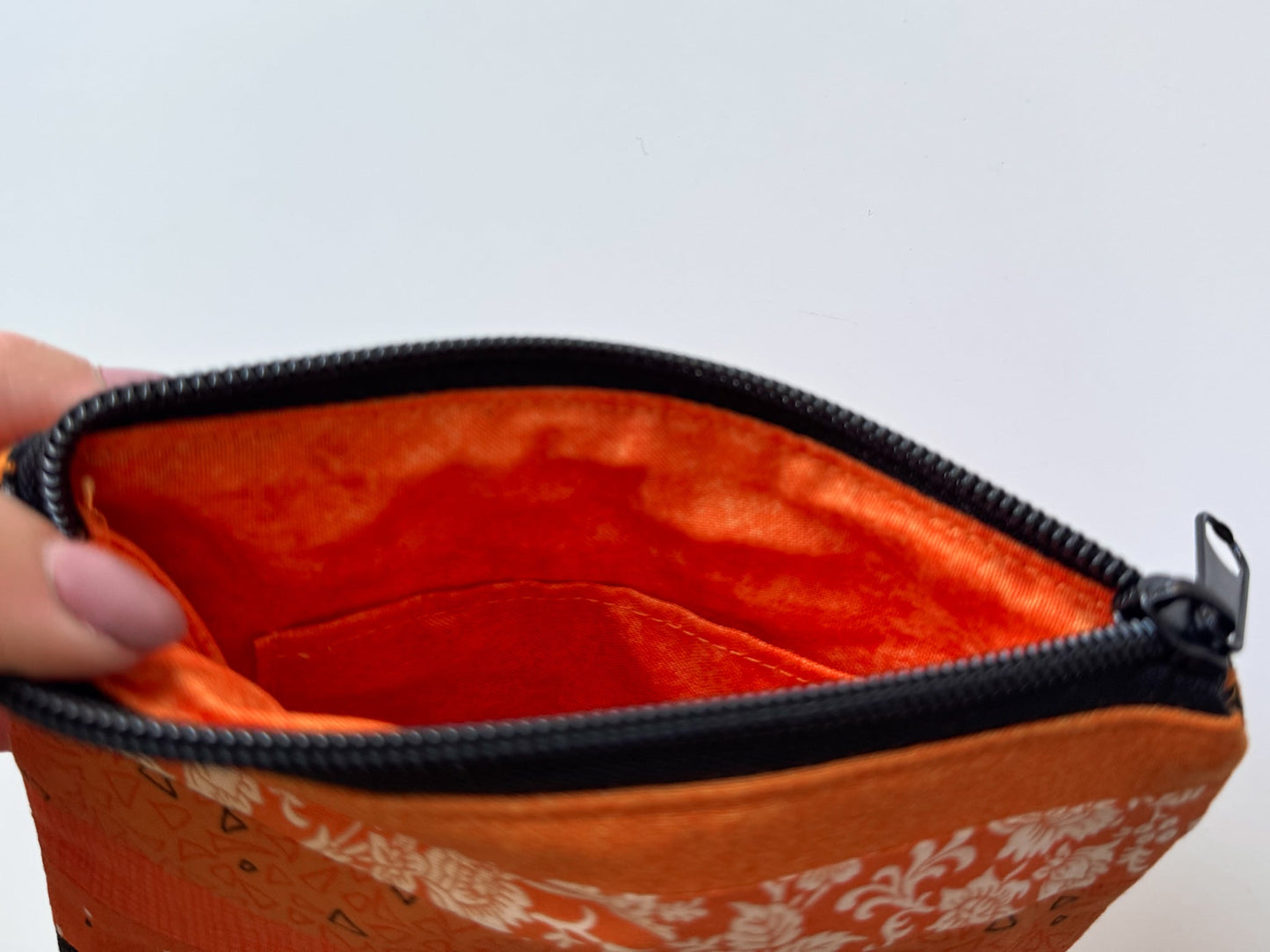 Orange Patchwork Zip Pouch – 13x15x3 cm - Ana Woods