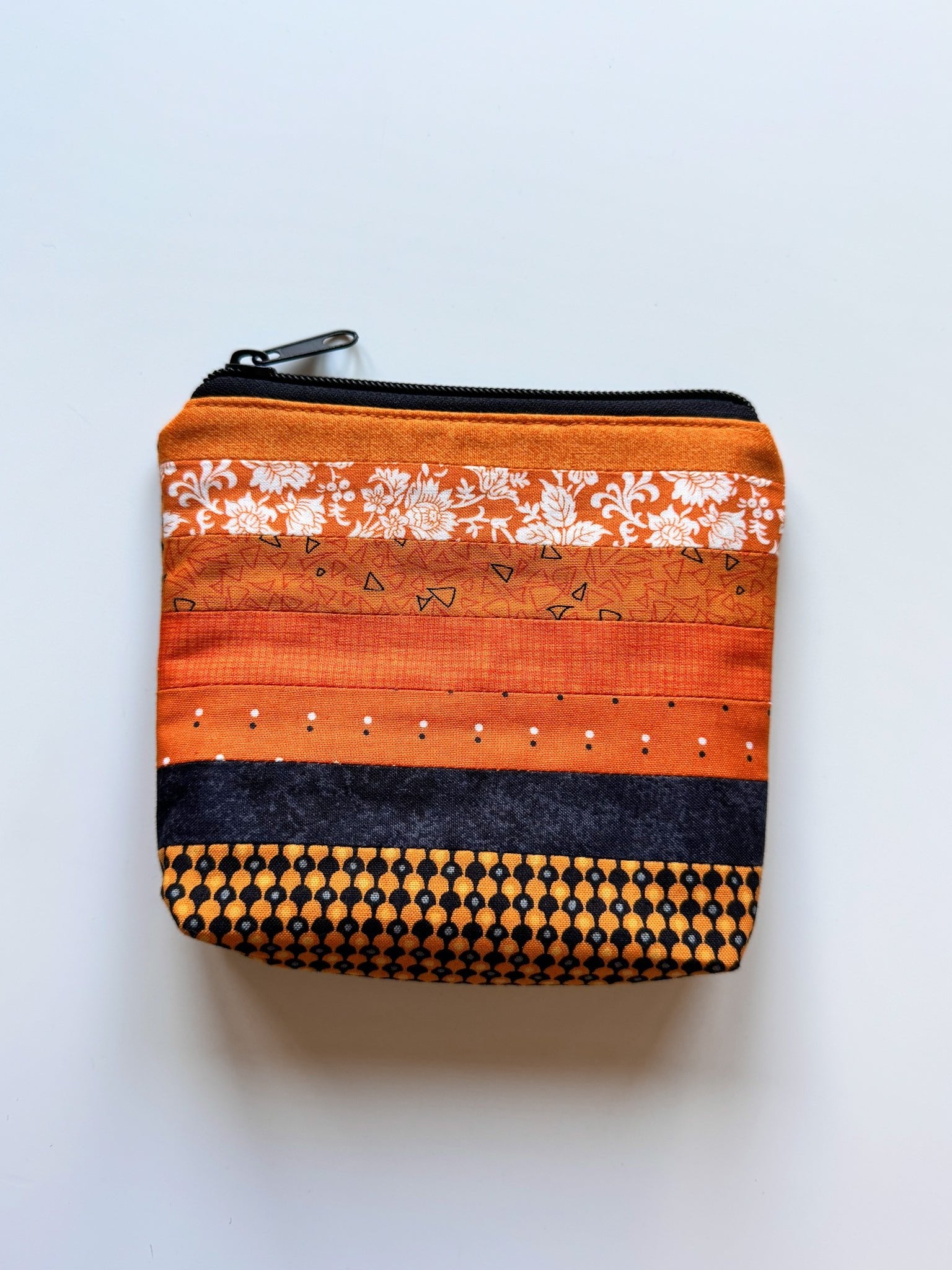 Orange Patchwork Zip Pouch – 13x15x3 cm - Ana Woods