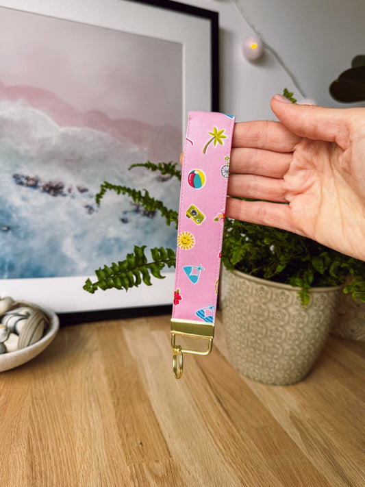 Pink Summer Print Keychain Wristlet - Ana Woods