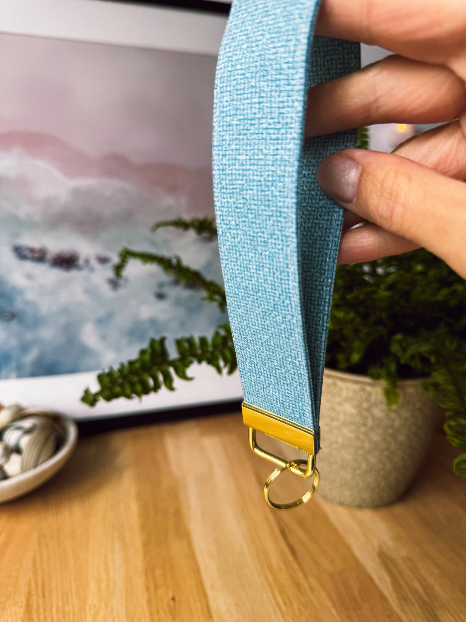 Textured Blue Keychain Wristlet - Ana Woods