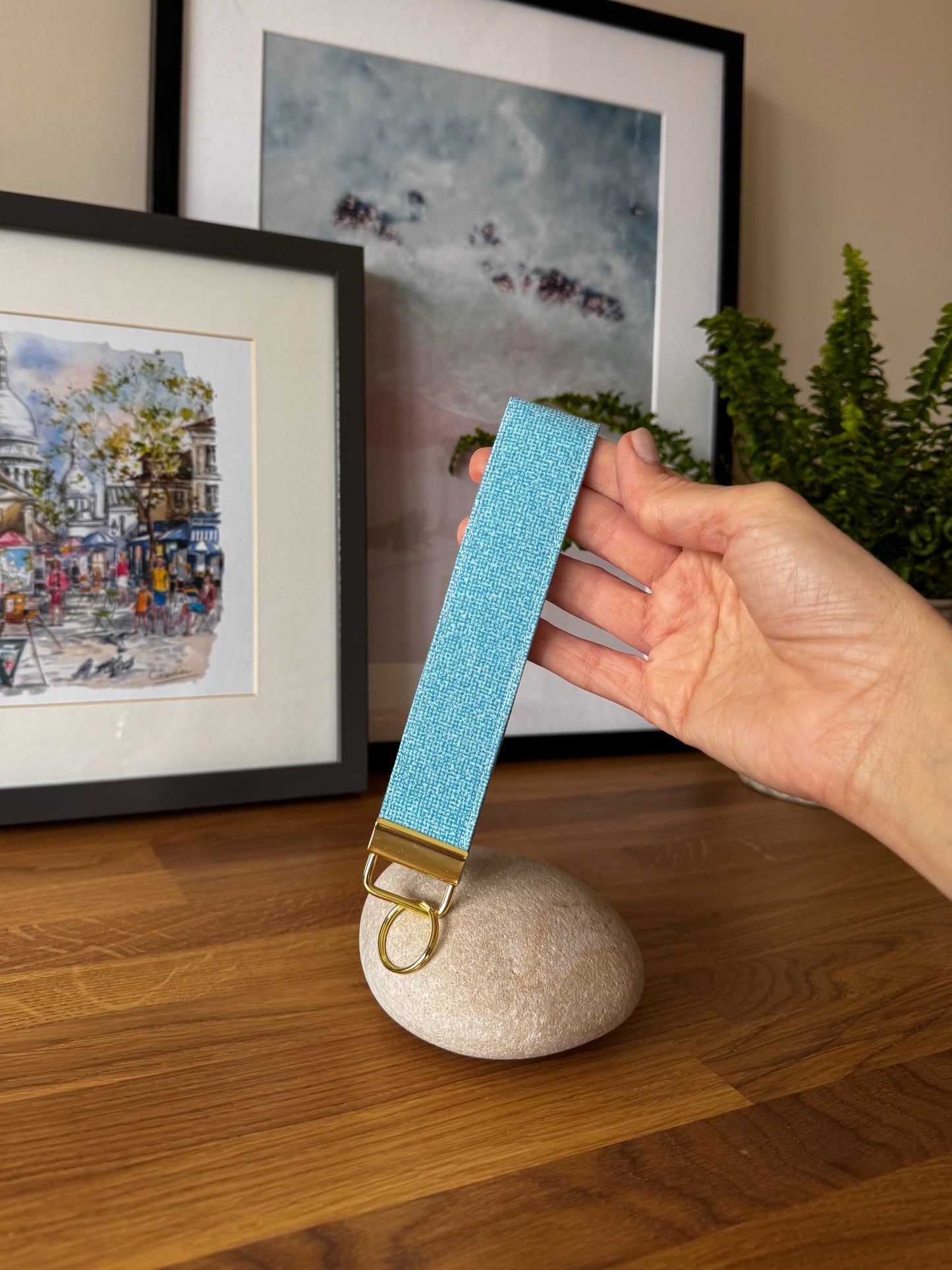 Textured Blue Keychain Wristlet - Ana Woods