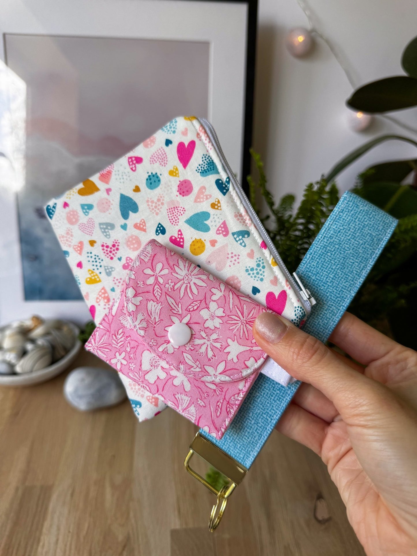 White Dots on Blue Keychain Wristlet - Ana Woods