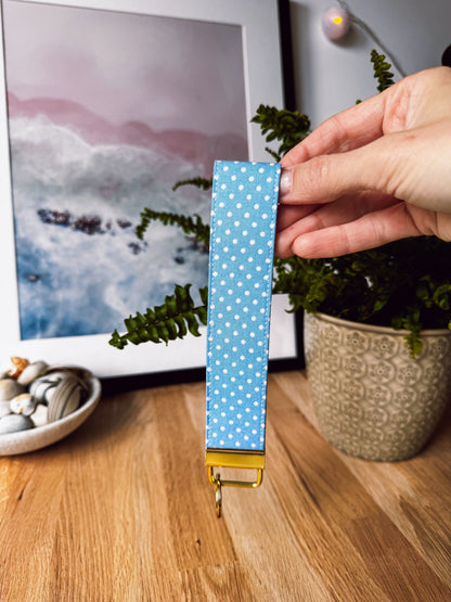White Dots on Blue Keychain Wristlet - Ana Woods