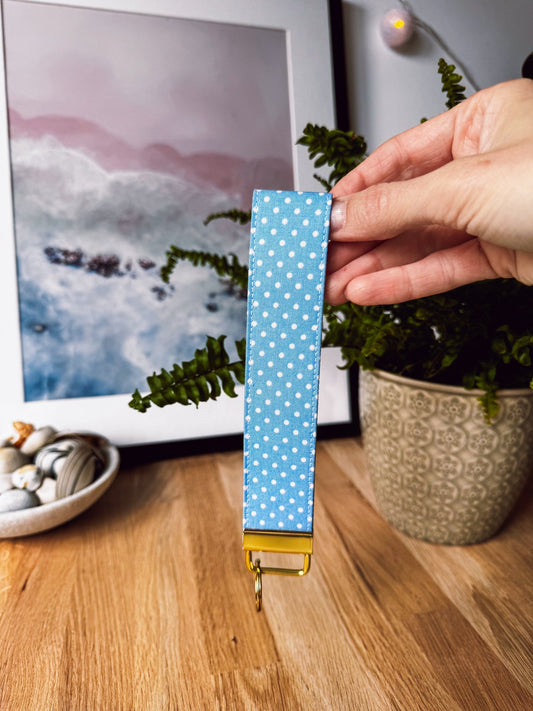 White Dots on Blue Keychain Wristlet - Ana Woods