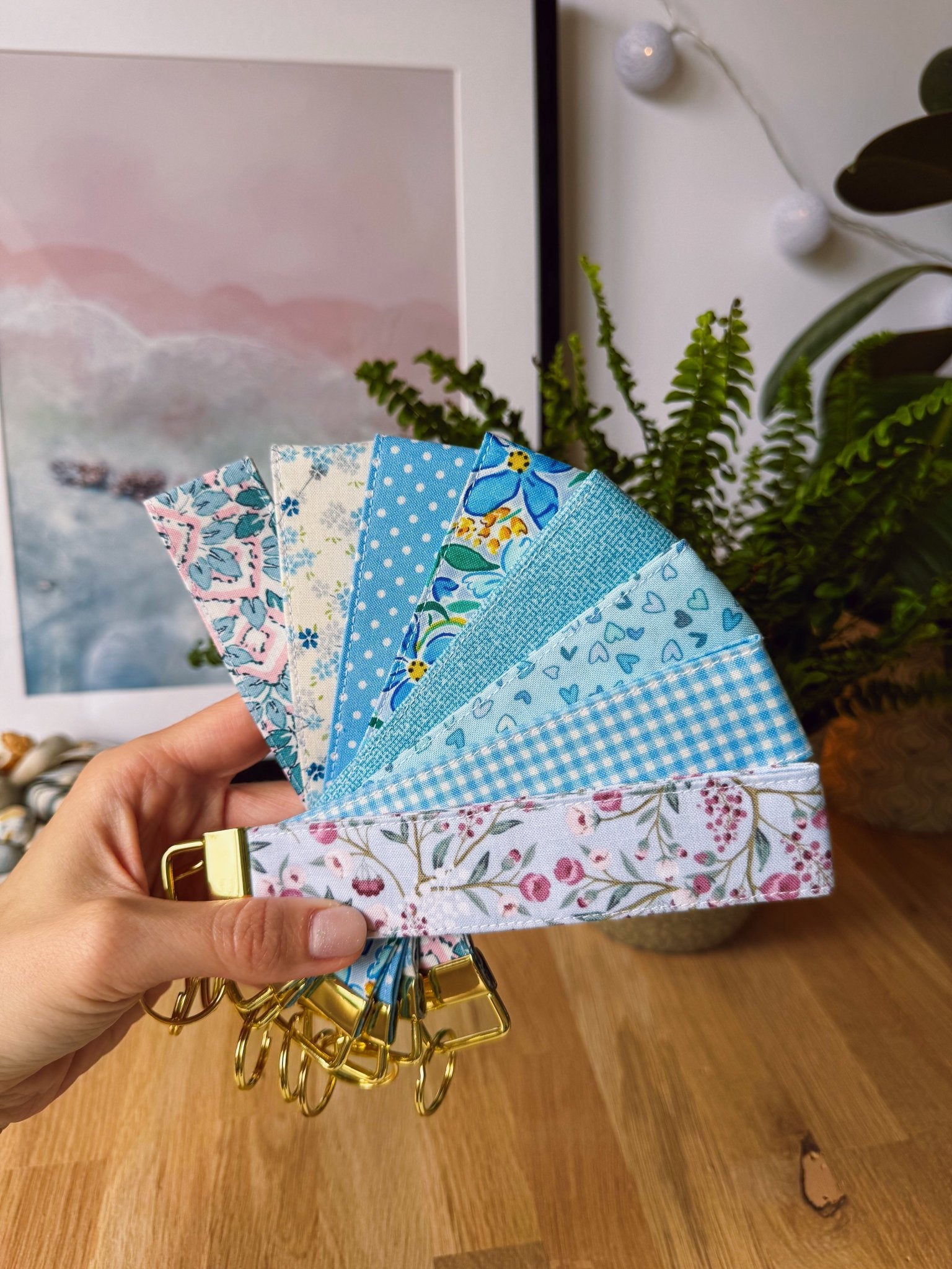 White Dots on Blue Keychain Wristlet - Ana Woods