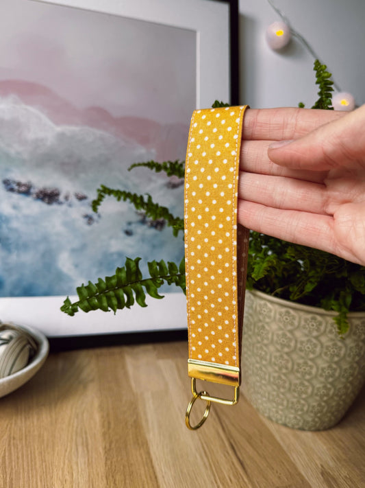 White Dots on Mustard Keychain Wristlet - Ana Woods