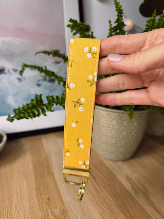 White Flowers (Liberty) Keychain Wristlet - Ana Woods