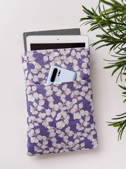 White Flowers on Purple Book & Gadget Sleeve - Ana Woods