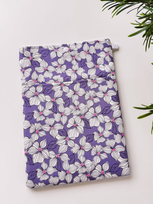 White Flowers on Purple Book & Gadget Sleeve - Ana Woods